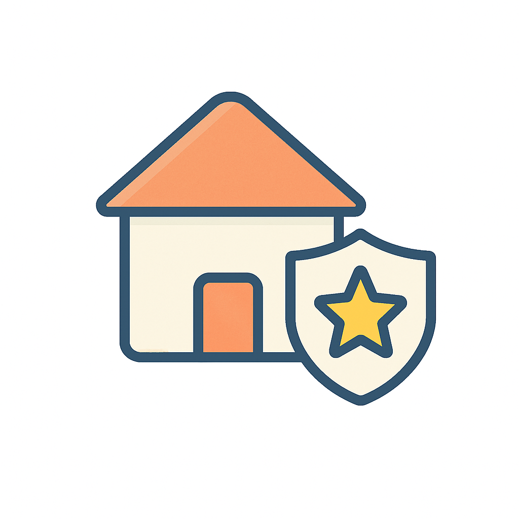 Icon of a house with a shield and star representing military relocation services