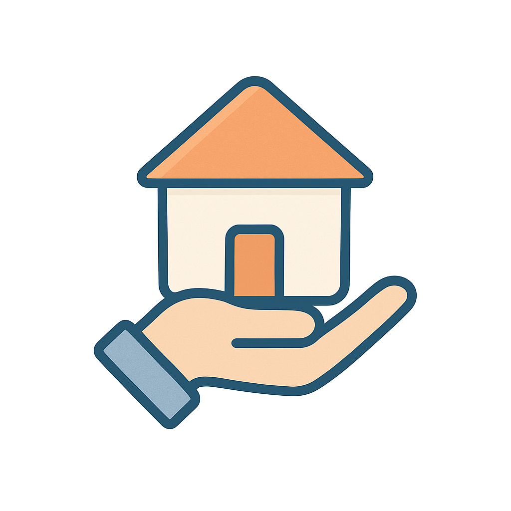 Icon of a hand holding a house representing property management