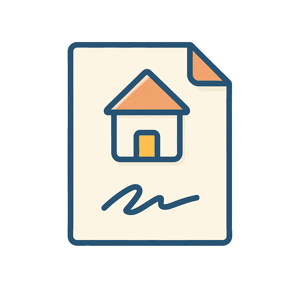 Icon of a signed document featuring a house representing transaction management