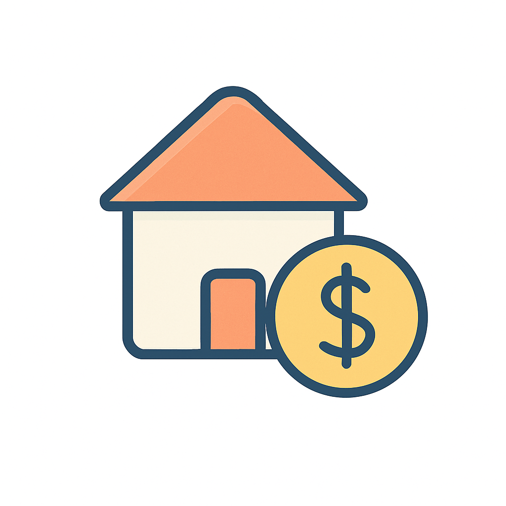 Icon of a house with a dollar symbol representing property valuations